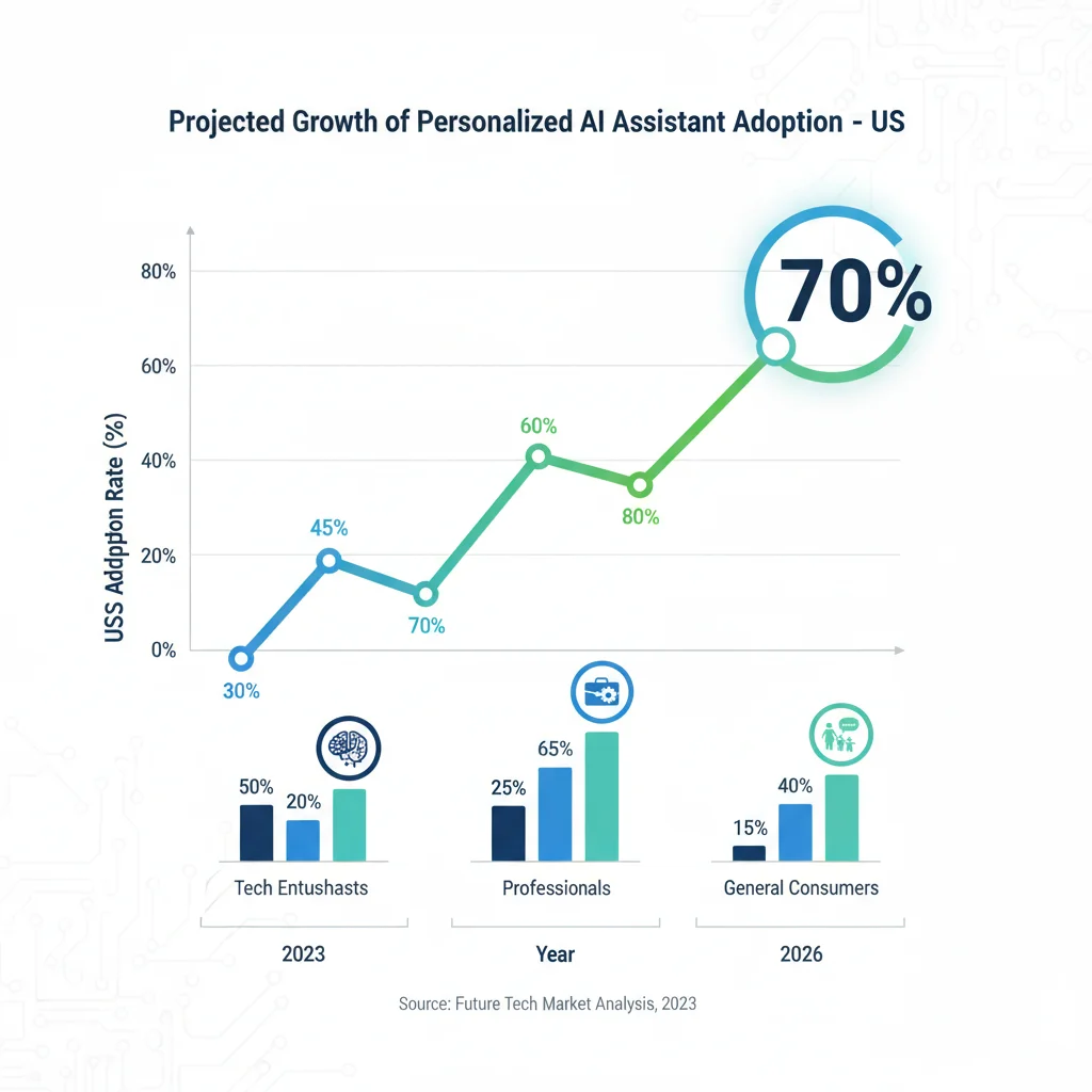 Infographic showing the projected 70% US user adoption of personalized AI assistants by late 2026.