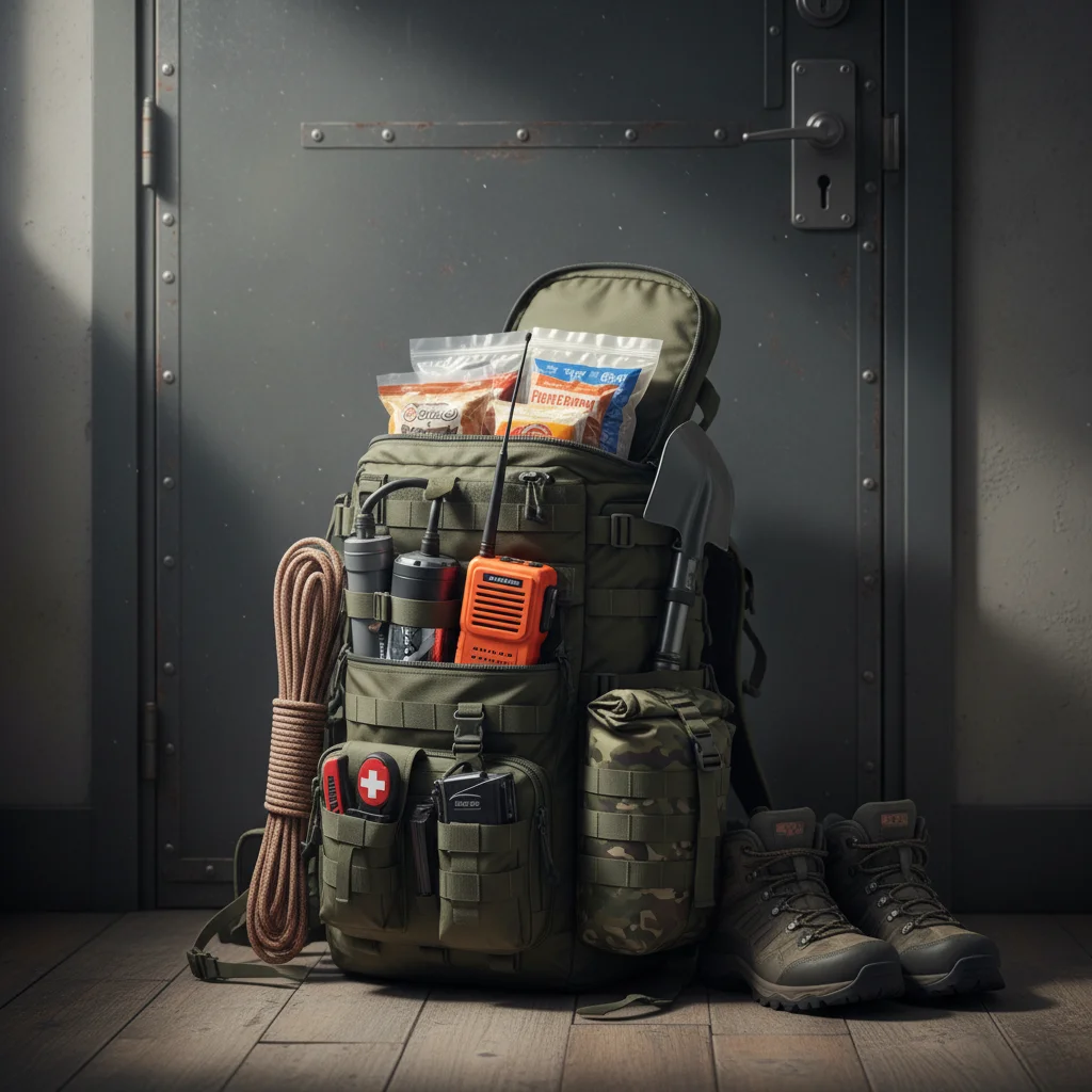 Emergency bug out bag with survival essentials