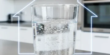 Crystal clear water in a glass, symbolizing the benefits of home water filtration.