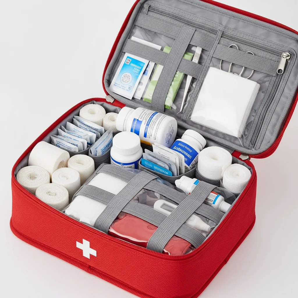 Comprehensive first aid kit with medical supplies