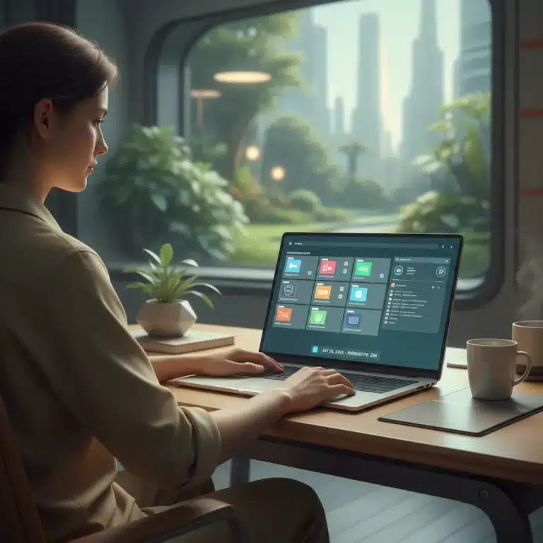 Person enjoying a decluttered and organized digital workspace in 2026.