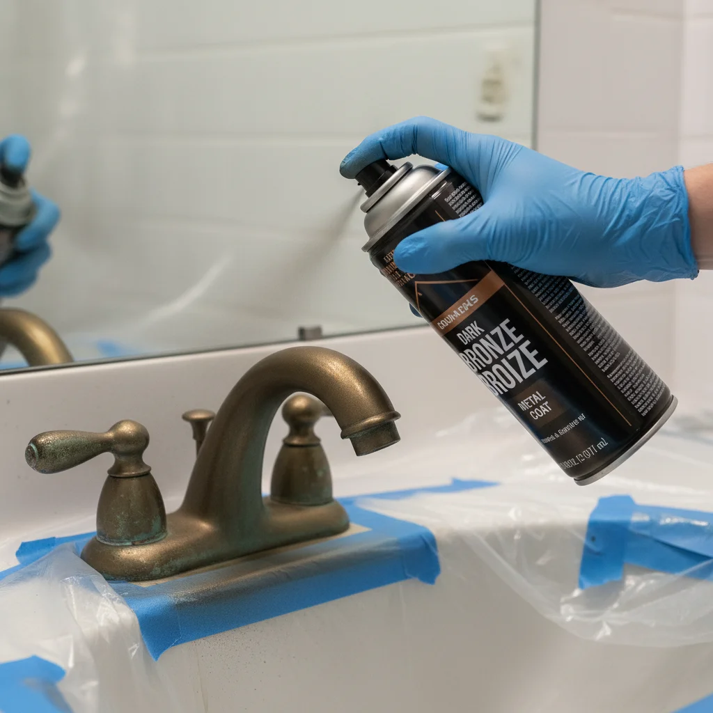 DIY spray painting old bathroom fixtures