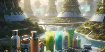Collection of innovative eco-friendly products symbolizing a sustainable future in 2026.