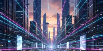Edge Computing Explained: Why 60% of US Data Processing Will Shift Closer to Devices by 2026 Futuristic city with data lines illustrating edge computing data flow
