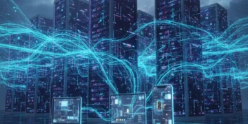Futuristic digital landscape representing secure cloud storage solutions