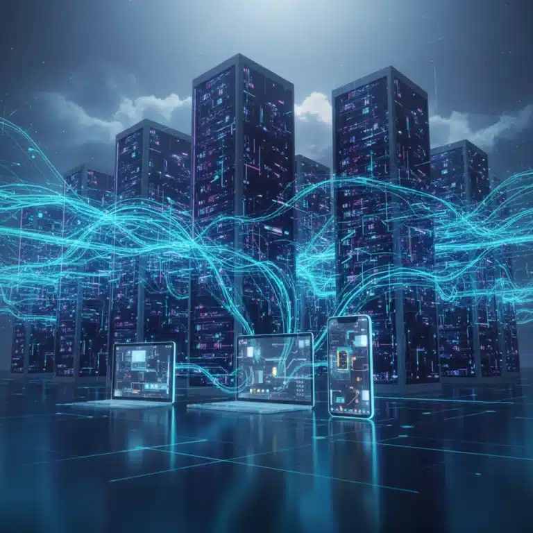Futuristic digital landscape representing secure cloud storage solutions