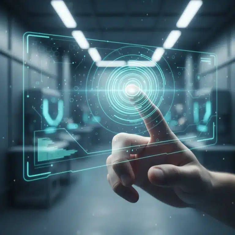 Futuristic hand interacting with haptic interface