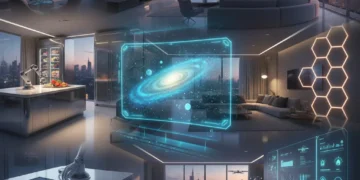 Futuristic smart home with integrated advanced tech gadgets