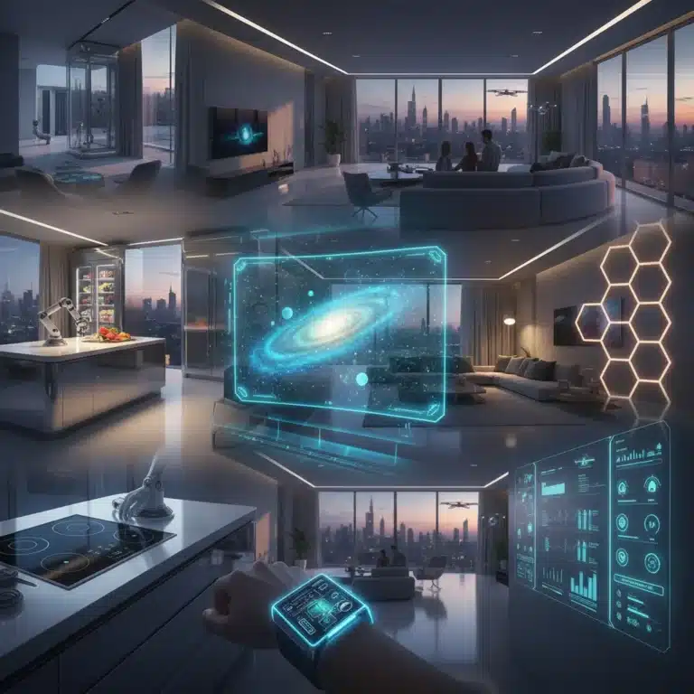 Futuristic smart home with integrated advanced tech gadgets