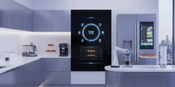 Futuristic smart kitchen with innovative appliances