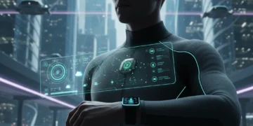 Top Wearable Tech 2026: Innovations & Market Growth Futuristic wearable technology devices in a dynamic urban setting, representing innovation and market growth.