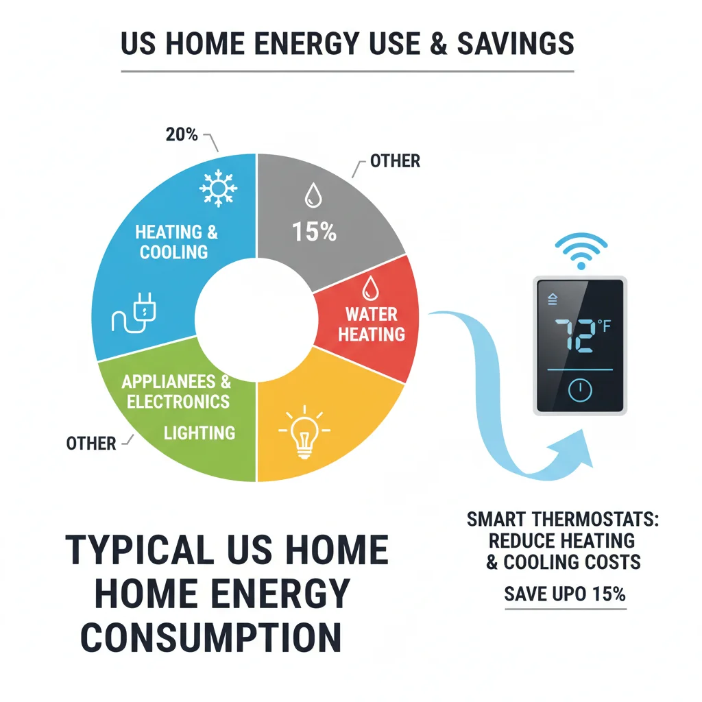 Infographic on home energy consumption and smart thermostat impact