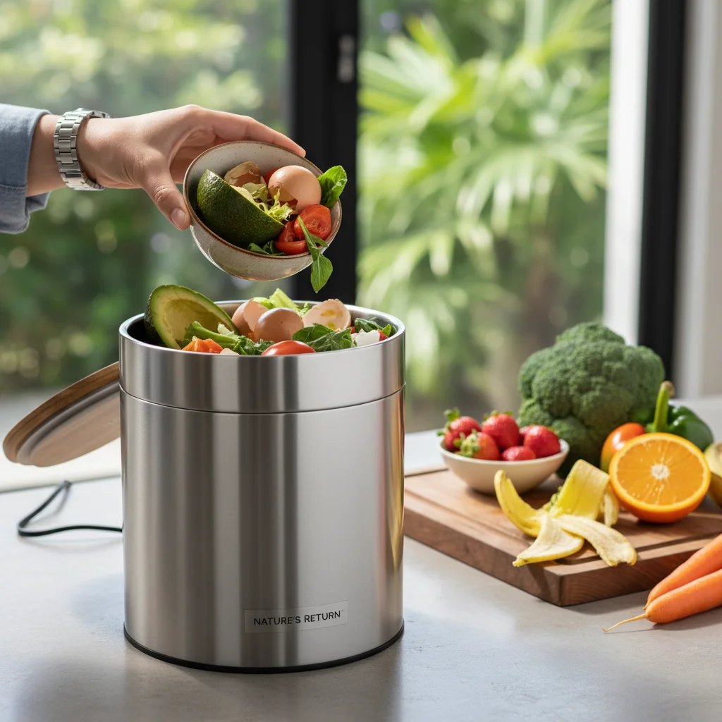 Composting food waste in a modern kitchen compost bin
