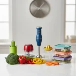 Seven affordable kitchen gadgets for efficient meal prep on a clean counter with fresh produce.