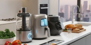 Modern kitchen with advanced meal prep gadgets for efficient cooking
