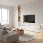 Modern living room with efficient small space storage solutions