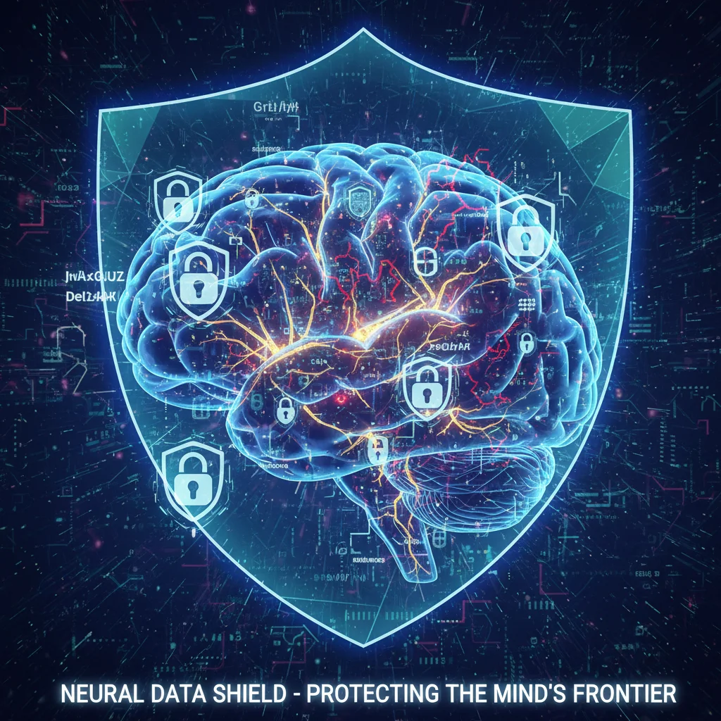 Stylized brain with glowing pathways, digital security locks, and encryption symbols.