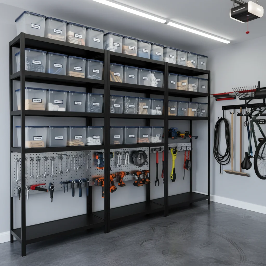 Organized garage interior with new shelving and storage solutions