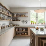 Organized kitchen interior with clear containers and minimalist design