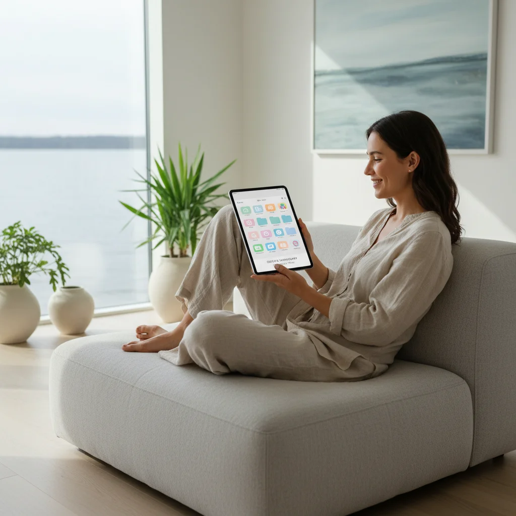Individual experiencing peace and mental clarity after successful digital decluttering.