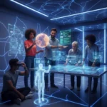 The Rise of Personalized AI Assistants: 70% US User Interaction by 2026 Futuristic scene of people interacting with personalized AI assistants, smart devices, and holographic interfaces.