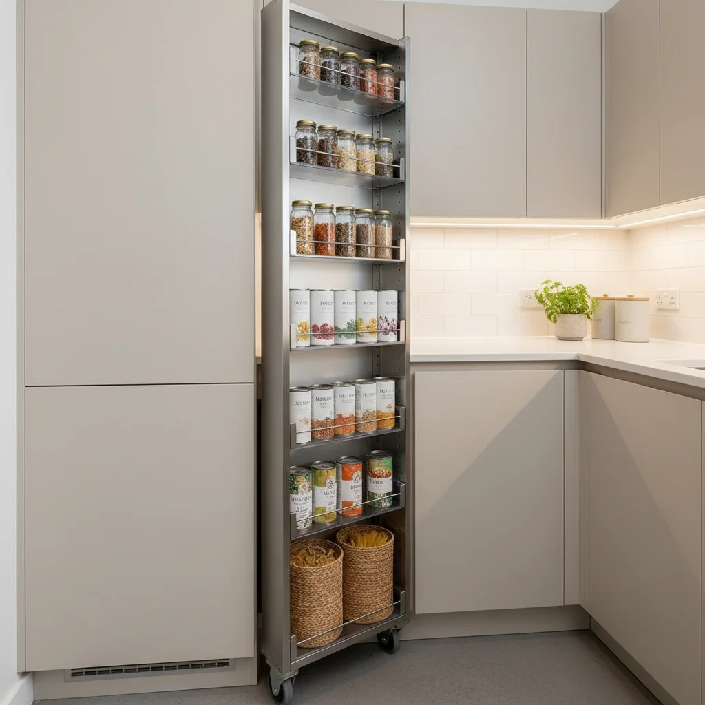 Pull-out pantry system for kitchen storage