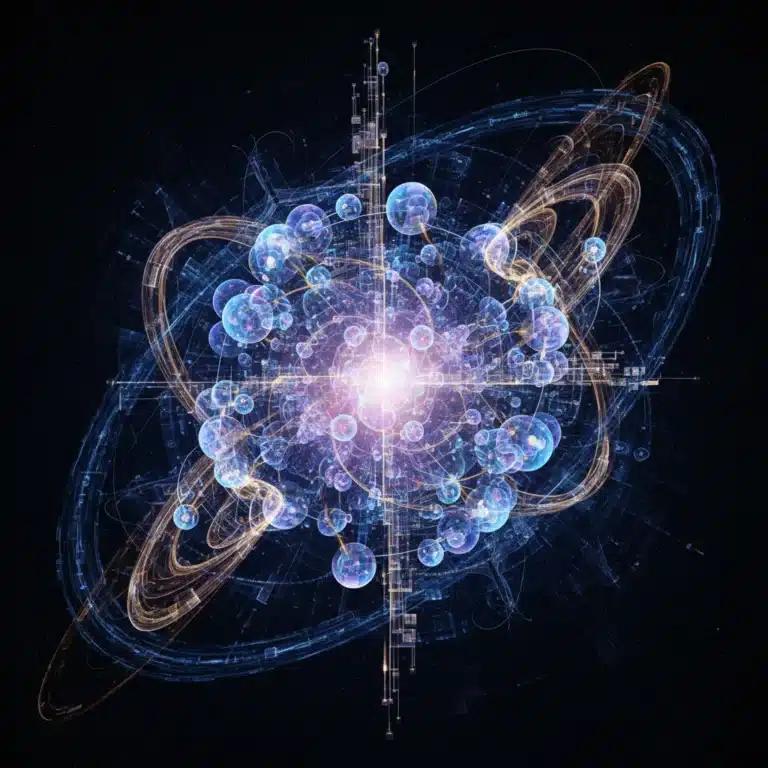 Abstract representation of quantum computing with glowing nodes and complex connections