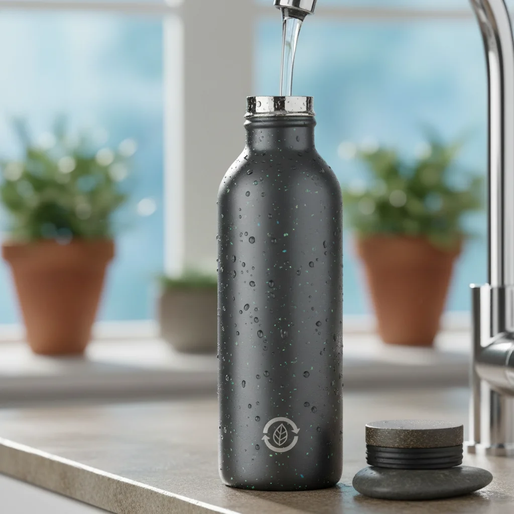 Stylish reusable water bottle, a symbol of sustainable hydration and reduced plastic waste.