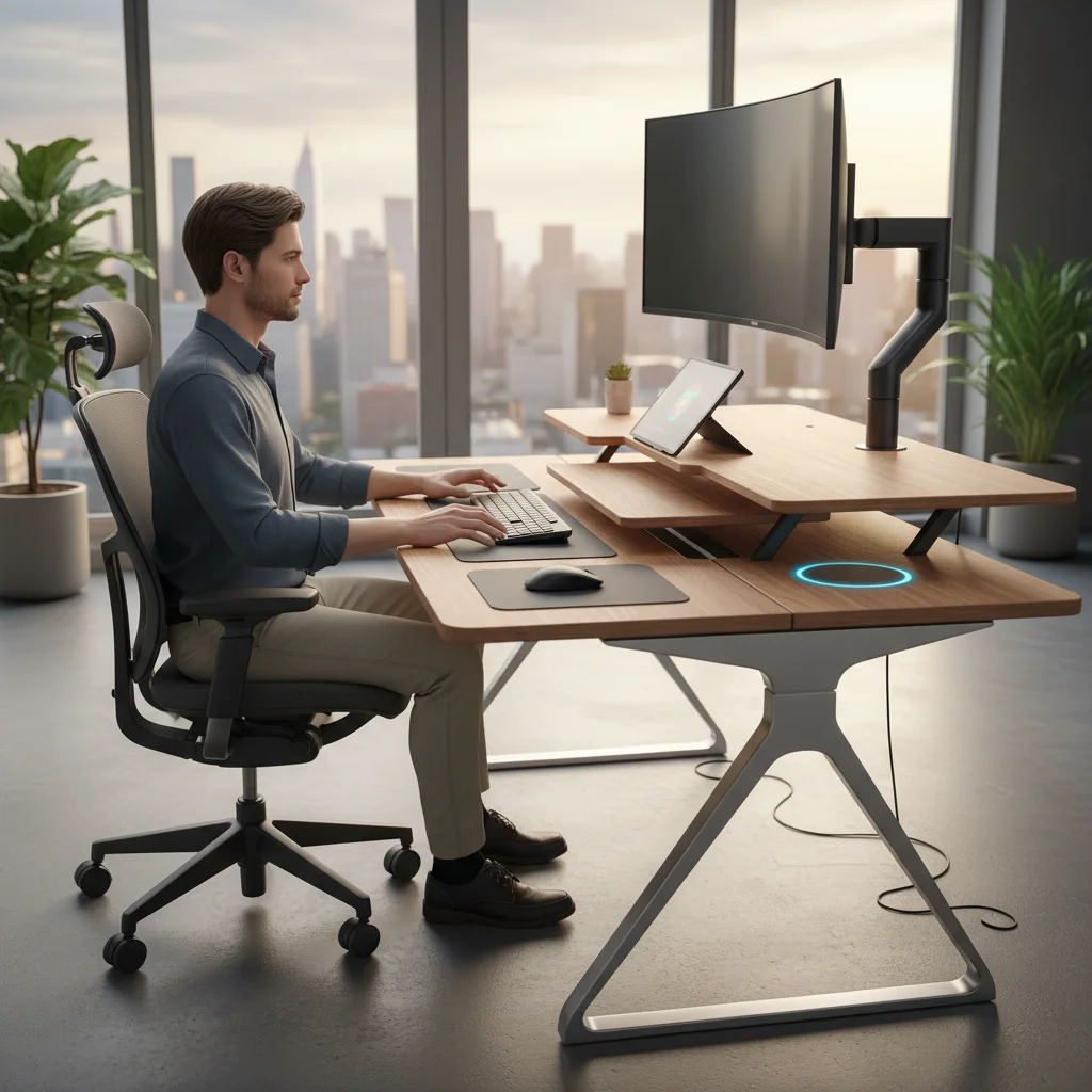 Smart ergonomic desk adjusting for optimal posture and productivity.