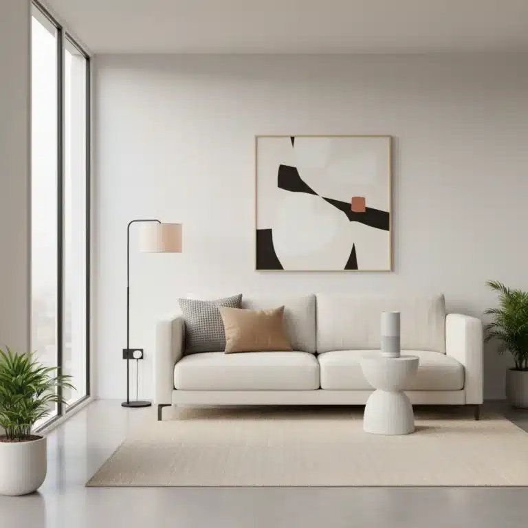 Smart home devices under 100 dollars in a modern living room setting.
