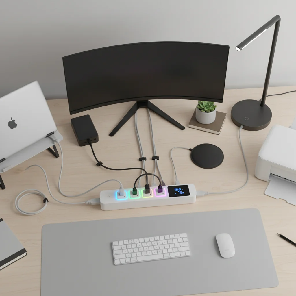Smart power strip managing multiple devices in a home office