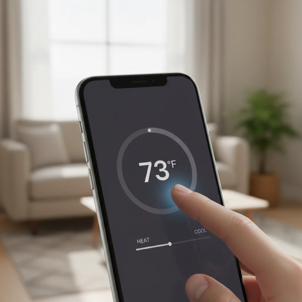 Smartphone app controlling smart thermostat remotely