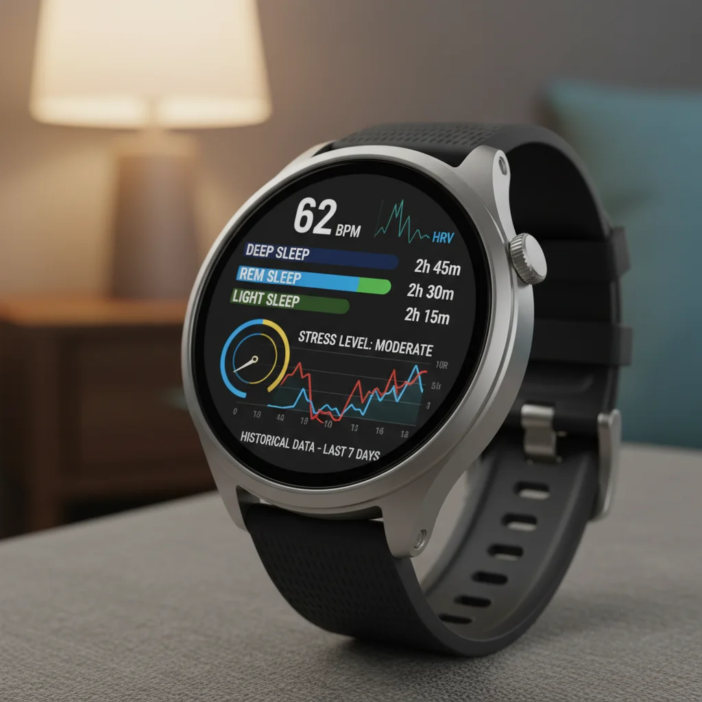 Advanced smartwatch displaying detailed health metrics like heart rate and sleep data.