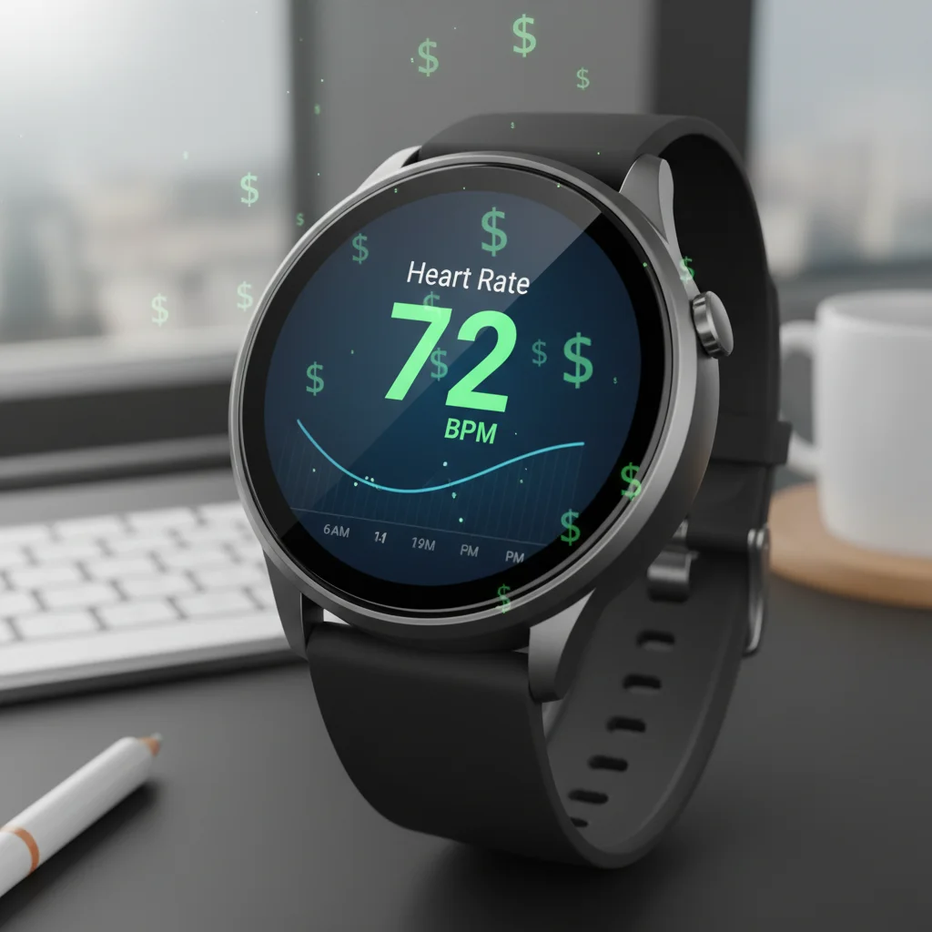 Smartwatch displaying heart rate data, symbolizing proactive health management and financial benefits.