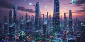 Futuristic cityscape with smart sensor networks and data flow, symbolizing advanced sensor technologies.