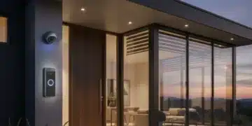 Modern smart home exterior with integrated security devices