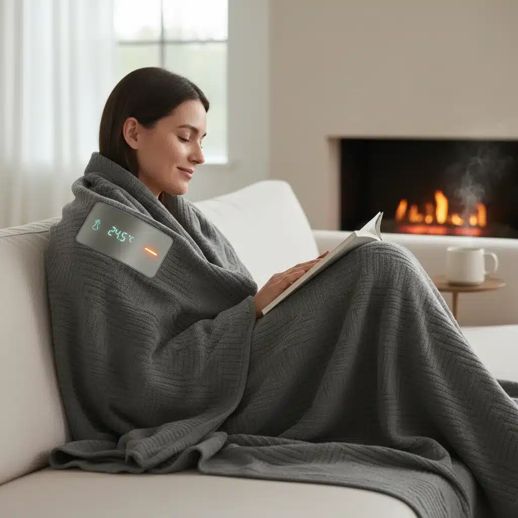 Person under climate-controlled blanket, showing subtle temperature interface