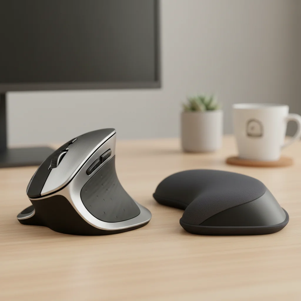 Ergonomic wireless mouse and wrist rest for home office comfort