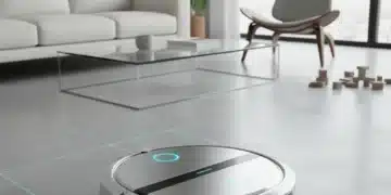 Futuristic robotic vacuum with advanced AI navigation in a modern home