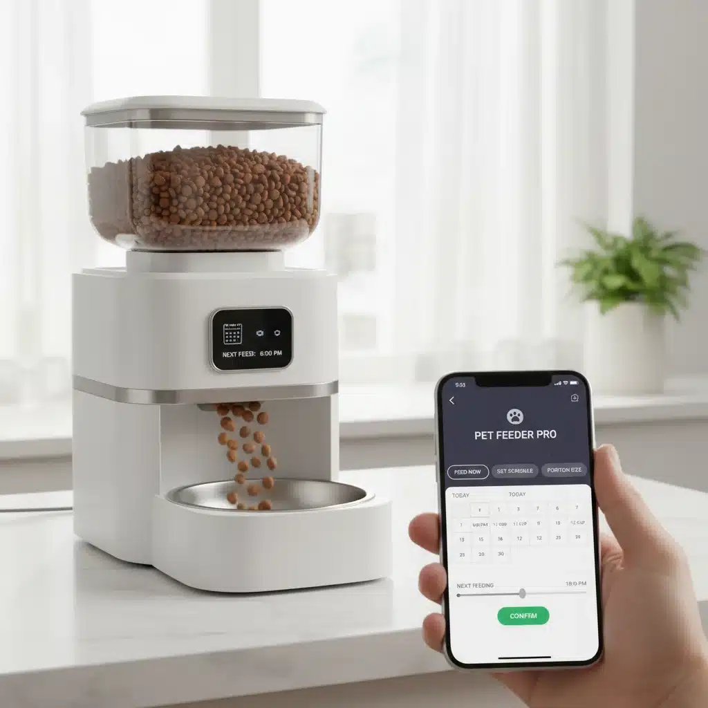 Automated smart pet feeder being controlled by a smartphone app