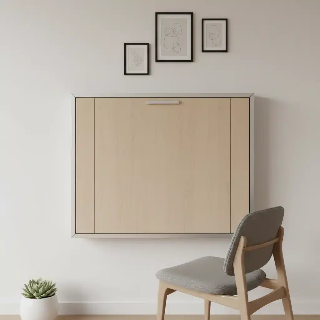 Foldable wall-mounted desk in a compact home office setup