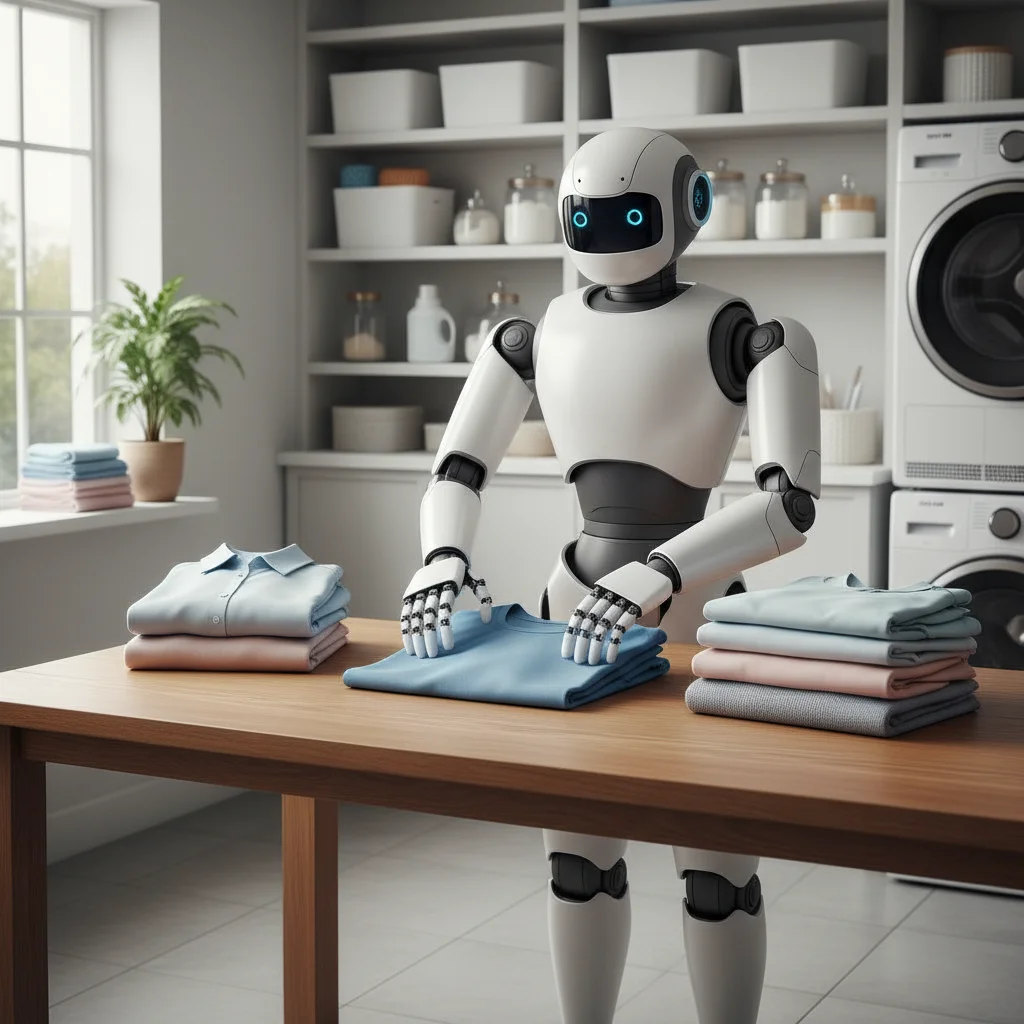 Humanoid robot folding laundry efficiently