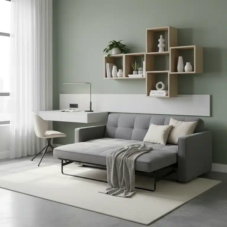 Modern small apartment living room with space-saving furniture
